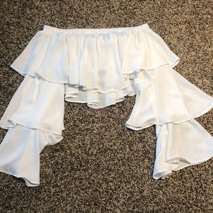 White ruffle, off the shoulder crop top